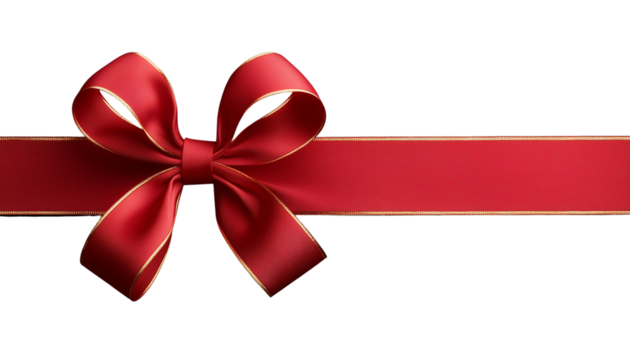 Elegant red ribbon and bow on a white background, perfect for gift wrapping, holiday decorations, and festive occasions.