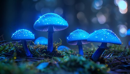 Fototapeta premium Glowing Blue Mushrooms in a Fantasy Forest