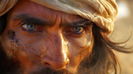 A dynamic scene capturing the exact moment a blind man&rsquo;s eyes open and begin to see, with a burst of light emanating from his eyes, the transformation happening in an instant,