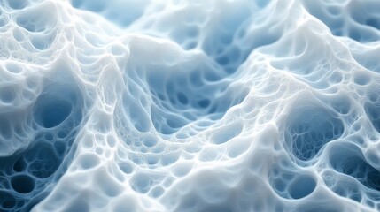 Abstract representation of soft, textured material with bubbles and waves in light blue tones, creating a soothing visual effect