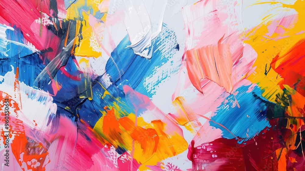 Poster vibrant abstract expressionism bold textured brushstrokes in a riot of colors dance across the canva