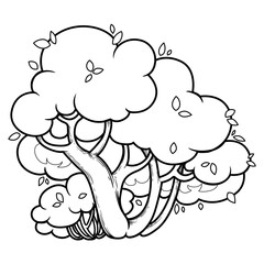 Big lush foliar tree with a hollow linear drawing for coloring isolated on white background