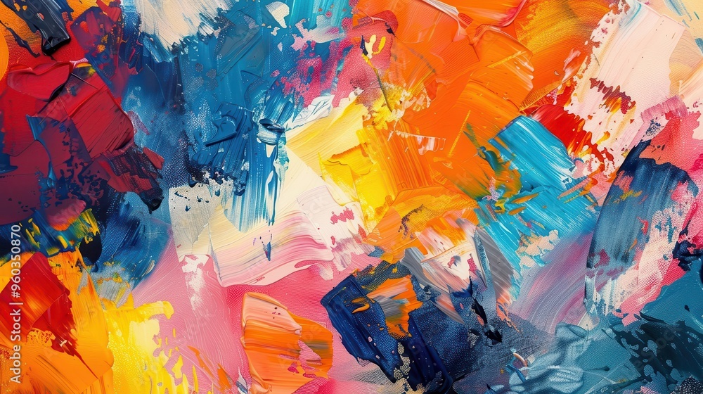 Poster vibrant abstract expressionism bold textured brushstrokes in a riot of colors dance across the canva
