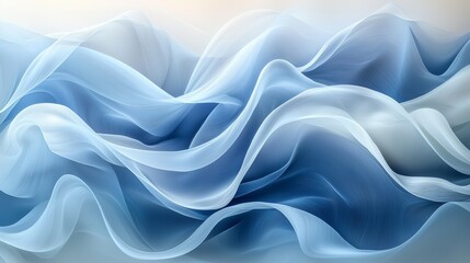 Fototapeta premium Flowing waves of translucent fabric in soft blue tones create a serene and calming visual experience