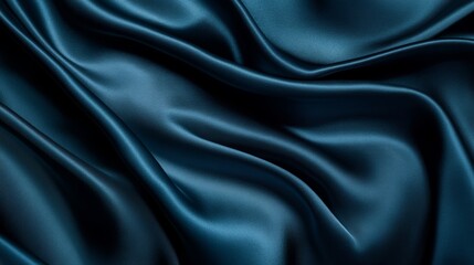 Obraz premium A close-up view of luxurious, smooth, dark blue satin fabric, showcasing its elegant drapery and sheen.