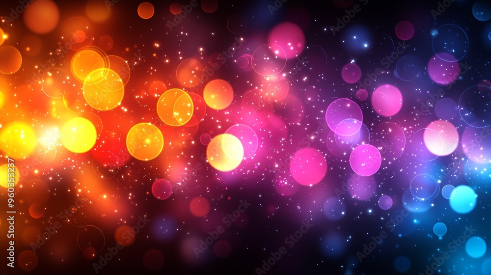 Poster colorful abstract background featuring vibrant bokeh lights shimmering against a dark atmosphere in 