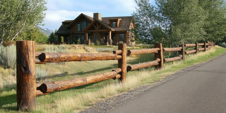 A wooden fence bordering a gravel road and a log