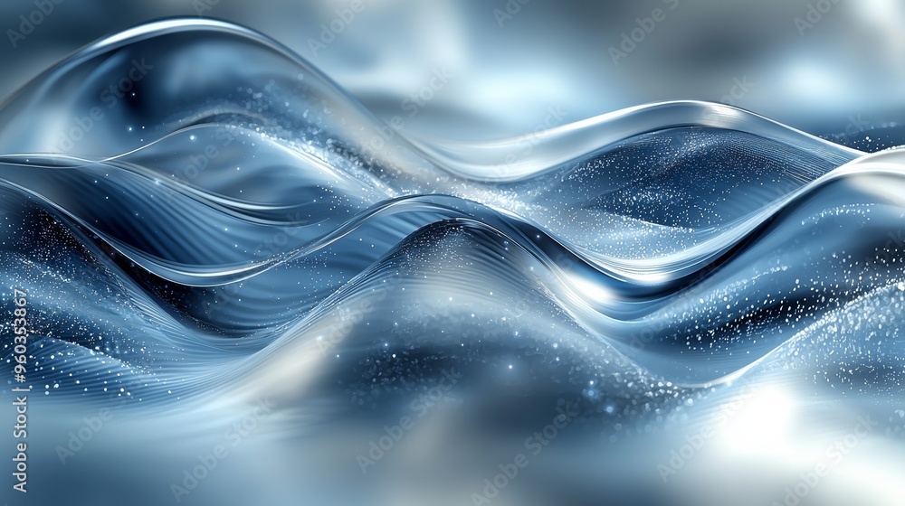 Poster gentle waves of shimmering blue fabric create a serene atmosphere in an abstract setting during dayl