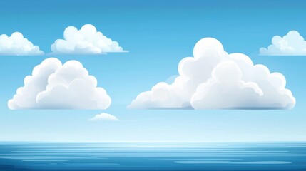 Clouds drifting over a calm sea, peaceful and rhythmic motion, natural serenity, flat design illustration