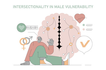 male vulnerability. Flat Vector Illustration