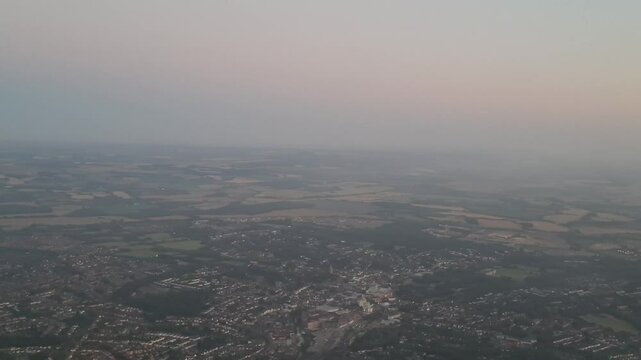 Aerial View of England From Window Seat During Flight From London Stansted Airport to Edinburgh Scotland in the Early Morning and Sunrise Time. August 29th, 2024