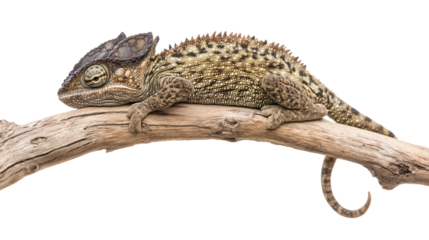 chameleon on branch isolated on transparent background