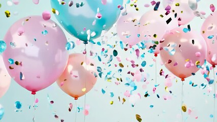 Celebrate, balloons and confetti background with copy space for festive gender reveal party, decor, balloon, birthday, fun, holiday, surprise, festive, happy