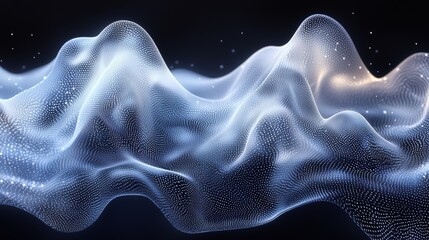 Obraz premium Abstract wave patterns created by digital particles in a dark environment showcasing fluid motion and dynamic forms