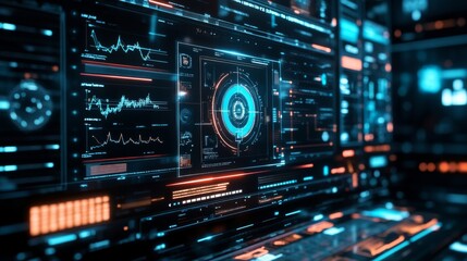 Naklejka premium Futuristic Cybersecurity Interface - Real-Time Threat Monitoring and Data Protection