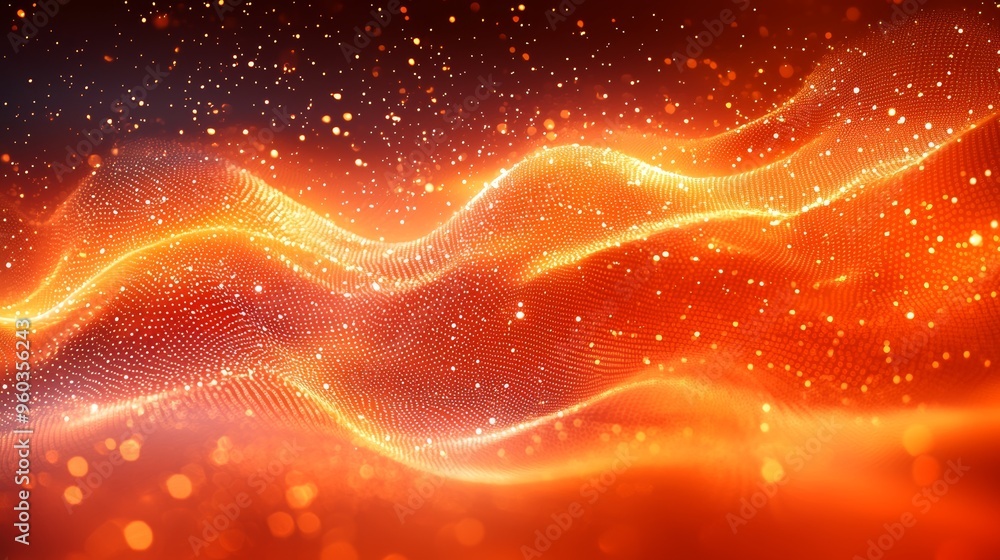 Poster Dynamic swirling patterns of orange light and particles create a vibrant abstract design during a digital art showcase at dusk