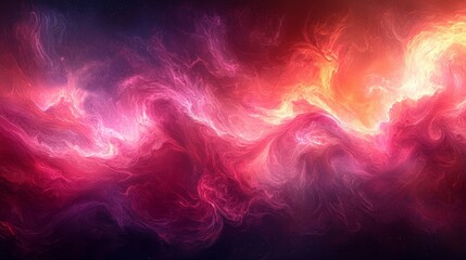 Obraz premium A vibrant cosmic nebula swirling with pink and orange hues in a vast expanse of space, showcasing the beauty of the universe