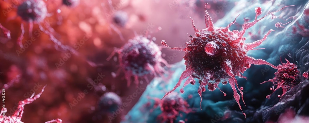Aufkleber microscopic view of vibrant microbes, showcasing intricate details of cell structures in a colorful,
