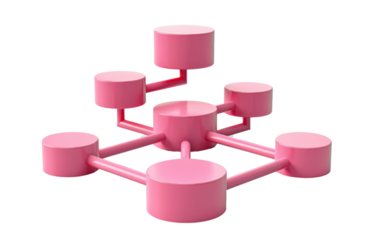 A vibrant pink network diagram showcasing connections between nodes, representing data flow and relationships in a modern design.