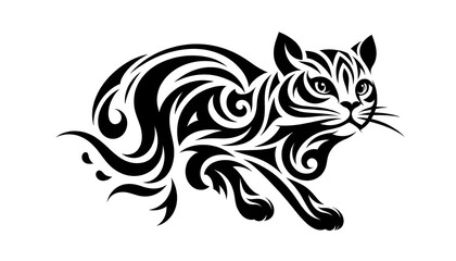 Tasmanian Tiger in Tribal Tattoo Style: A Dynamic and Bold Illustration of Elegance and Agility, Captured Through Flowing Black Lines and Intricate Patterns, Symbolizing Wilderness