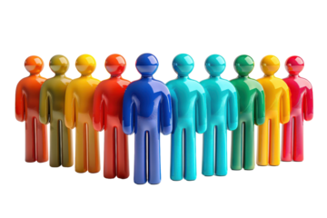 Colorful abstract figures representing diversity and unity in a group, perfect for concepts of teamwork and collaboration.