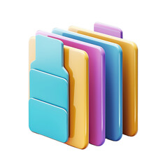 Colorful 3D folders representing organization and digital storage for documents in modern workspace environments.