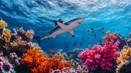 Shark Swimming Over Vibrant Coral Reef