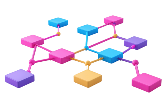Colorful network structure design, illustrating connections and nodes for technology and data visualization concepts.