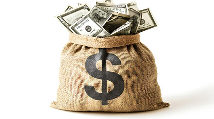 Money bag filled with US dollar bills
