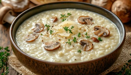 Creamy Mushroom Risotto with Parmesan Cheese and Thyme