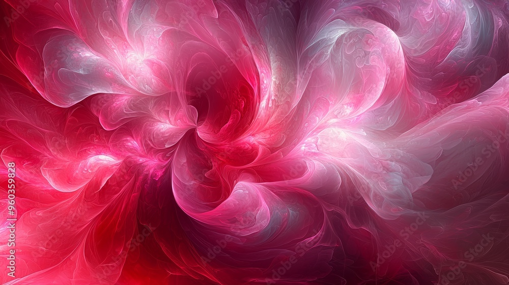 Poster abstract swirling patterns in vibrant red and pink hues create a visually striking composition, show