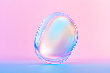 Abstract holographic texture of curved waves in Y2K style. 3d render of transparent glass, plastic. Fluid iridescent smooth surface isolated on pink background. Trendy futuristic motion design banner.
