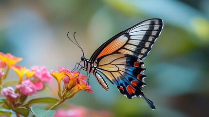Naklejka premium Aslauga,a butterfly,beautiful,flying, --ar 16:9 --style raw --v 6.1 Job ID: 9741db17-4ed1-443e-8ddb-e4ddccab009a