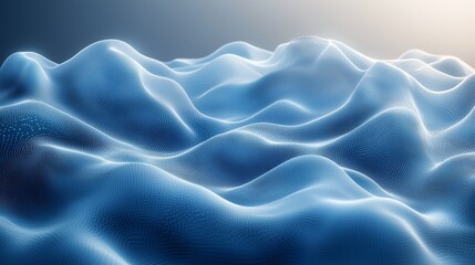 Fototapeta premium Waves of blue shapes undulating gently under soft light in a serene digital landscape