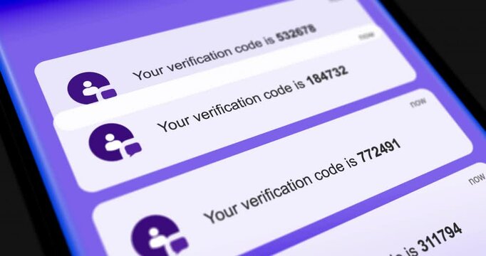 Incoming sms with OTP code, one-time password message on smartphone screen, close-up PIN sms, two-factor authorization code with OTP, footage