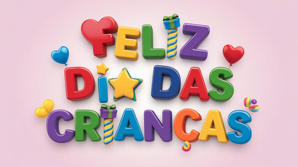 Fototapeta premium Feliz dia das Crianças. 12 de outubro. Dia da criança. Crianças. Infantil. Dia dos pequenos. Criançada. Dia feliz. Letreiro dia das crianças. Dia das crianças colorido. 