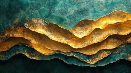 elegant golden topography on emerald backdrop undulating 3d terrain luxurious metallic sheen abstract cartographic art