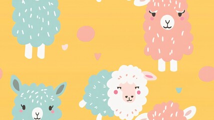 Obraz premium Cute Cartoon Sheep and Llamas Seamless Pattern