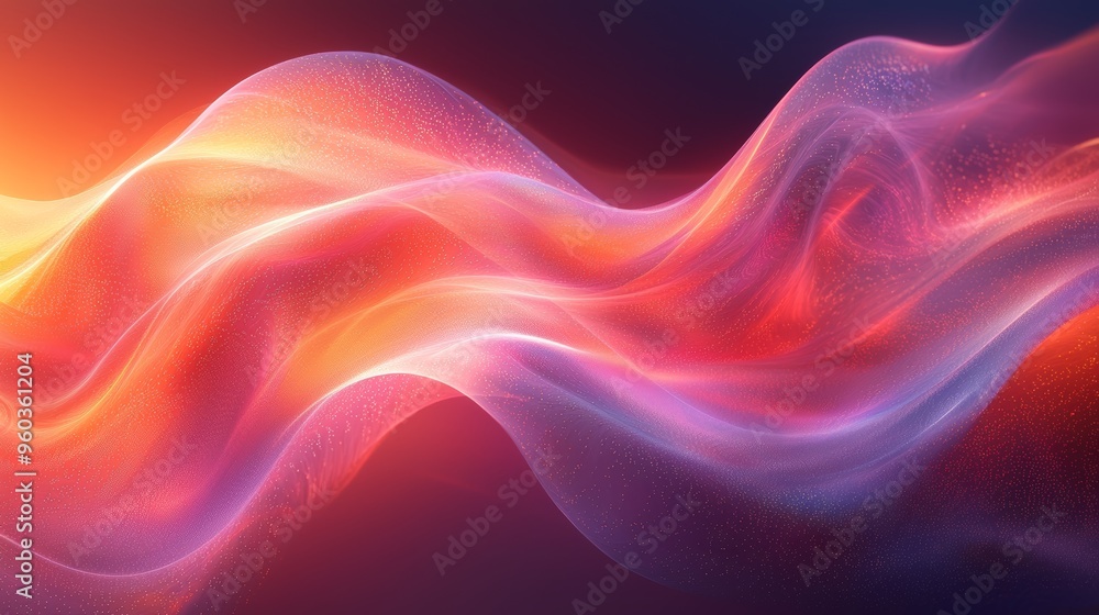 Poster abstract colorful wave patterns flowing gently in a serene atmosphere during twilight hours
