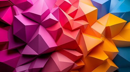 Fototapeta premium A vibrant abstract design featuring geometric shapes in shades of pink, orange, and blue, creating a dynamic visual effect.