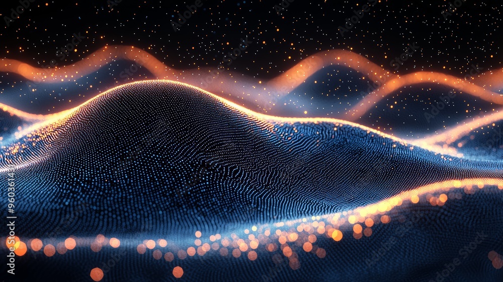 Aufkleber abstract waveforms of glowing particles on a dark background create a mesmerizing digital landscape 