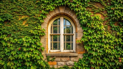 Small arched window on ivy-covered cottage, window, arch, ivy, cottage, house, exterior, architecture, quaint, charming
