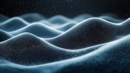 Obraz premium Abstract representation of flowing waves with a starry night background creating a dynamic visual effect in a digital landscape