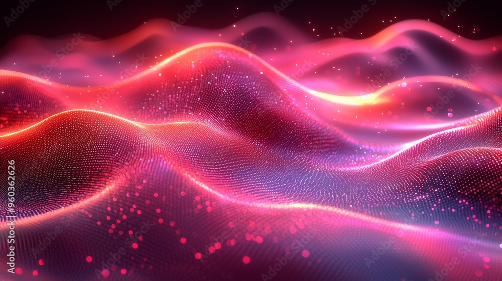 Aufkleber colorful undulating waves of light create a mesmerizing abstract landscape in a dark setting during 