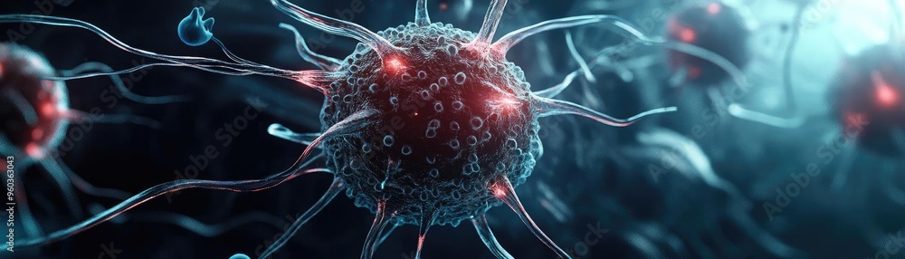 Poster A close-up of a dynamic cell showcasing intricate details of its structure and fascinating biological processes.