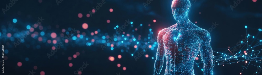Aufkleber a digital representation of a human body with glowing particles, illustrating the concept of modern 