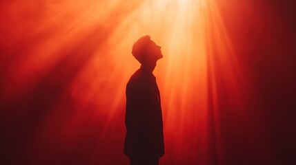 confidence shining through a tall silhouette under a bright light, embodying self-assurance and radiance a concept banner on confidence