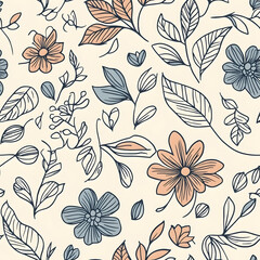 floral and leaf seamless patterns in doodle-style tile designs with graphic format.