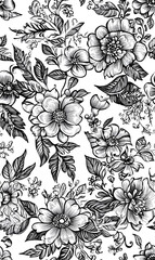 floral and leaf seamless patterns in doodle-style tile designs with graphic format.