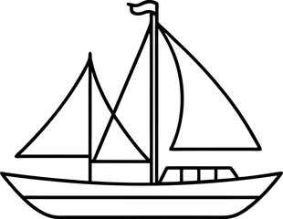 Outline Drawing of a Sailboat with Simplified Design Showing Nautical Themes and Adventure